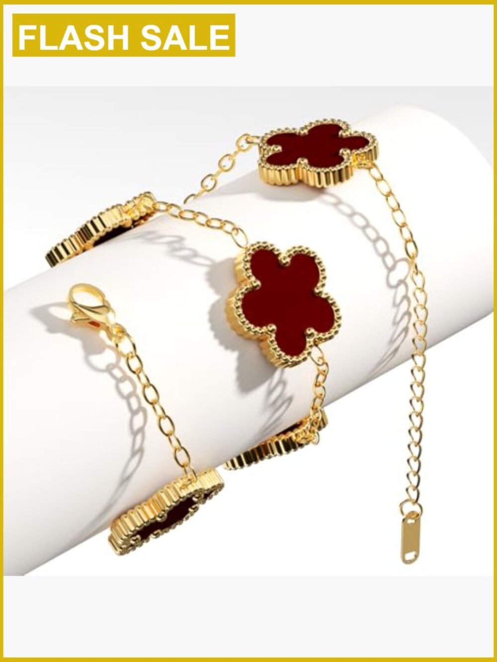 18K Gold Plated Clover Bracelet Set Lucky Flower Leaf Bracelets Trendy Jewelry - Picture 5 of 7